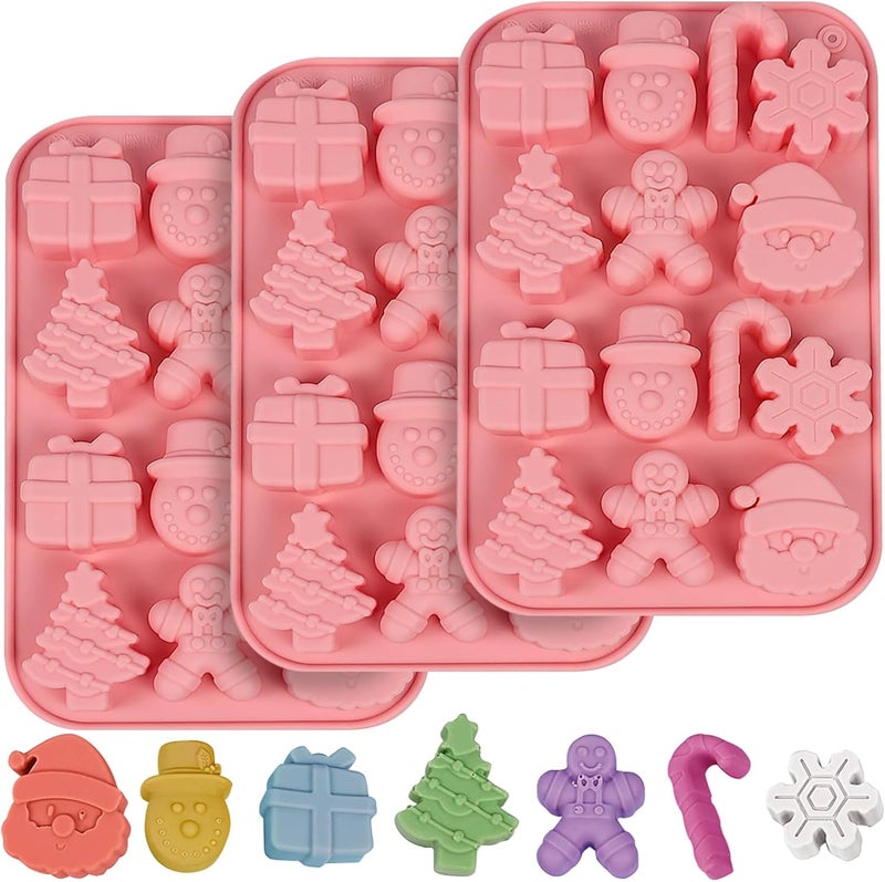 EDUEE Christmas Molds Silicone Chocolate Molds Christmas Tree Santa Claus Gingerbread Cane Candy Molds 3pcs for Resin, Ice Cube, Soap, Cake Topper - Image 1